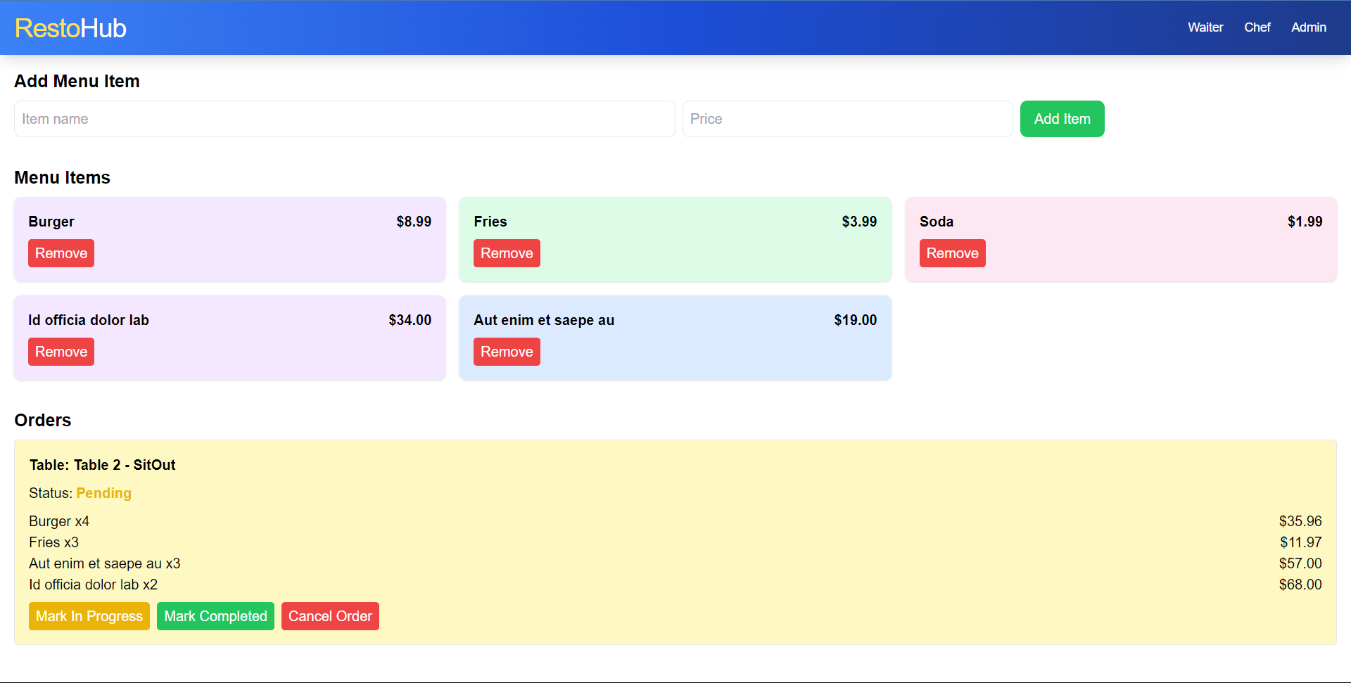 Project RestoHub-Order-taking-App